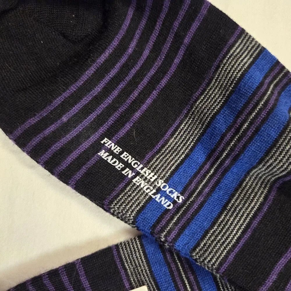 Pantherella Merino Wool Men's Socks Medium Soft Blue Black Grey Made in England
